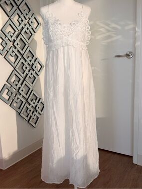 White Lace-Trim Maxi Dress 100% cotton